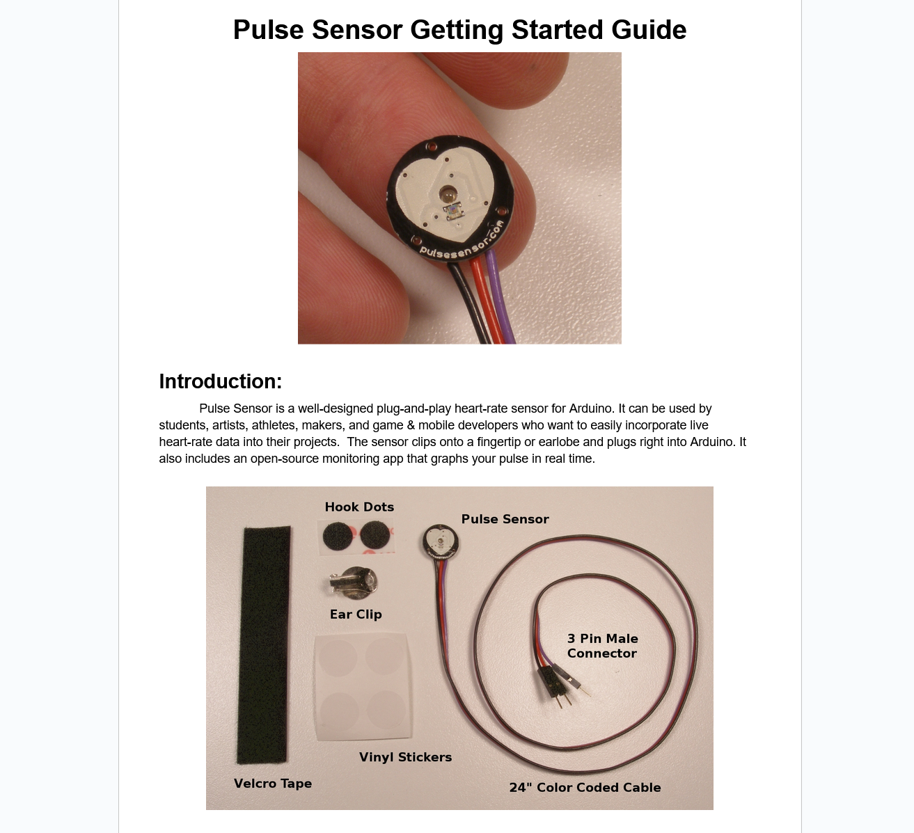 A photo of the official Pulse Sensor guide webpage we referenced for setting up the heartbeat sensor and testing its official code.